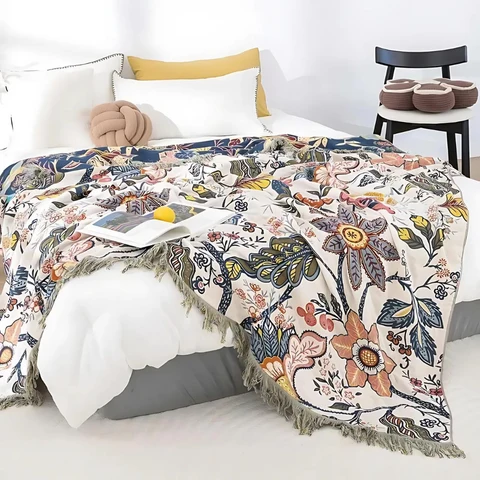 Rustic Floral Cotton Blanket Cozy Home Decor and Comfort - Image 9